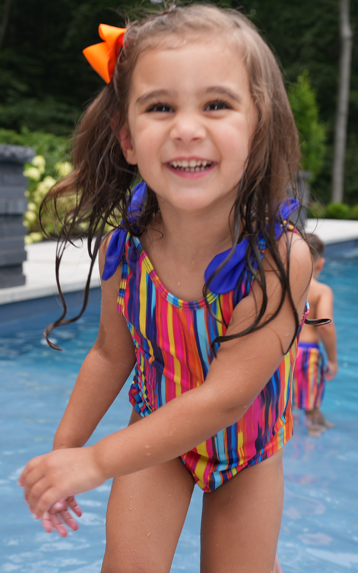Minnie: Girl's Swimsuit in Stripes with Royal Bows