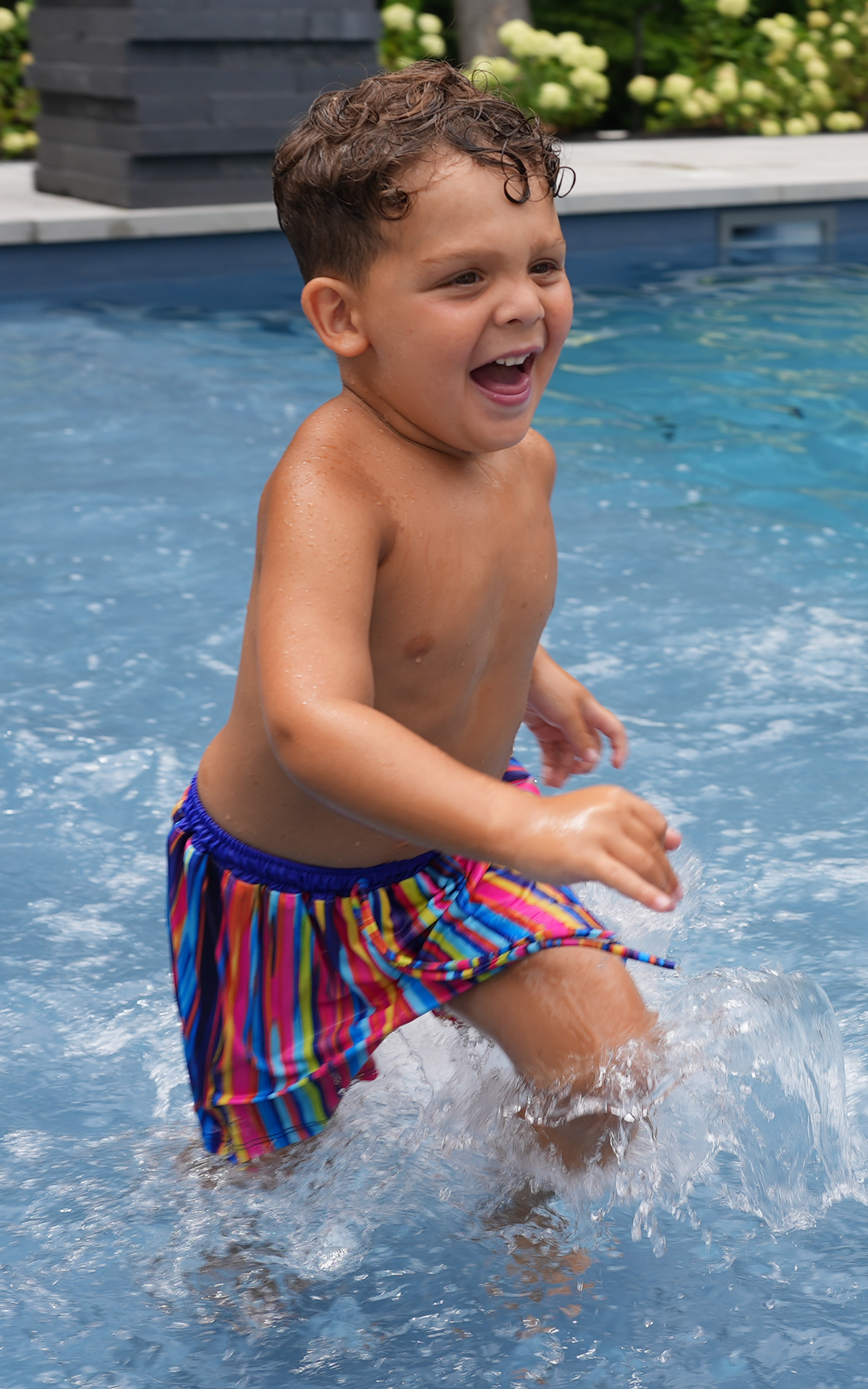 Renz: Boy's Swim Trunks in Royal x Stripes